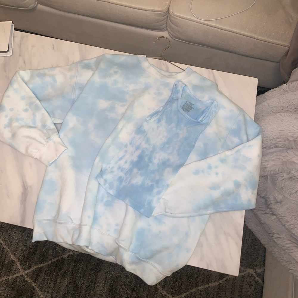Handmade blue tie dye matching top & sweatshirt